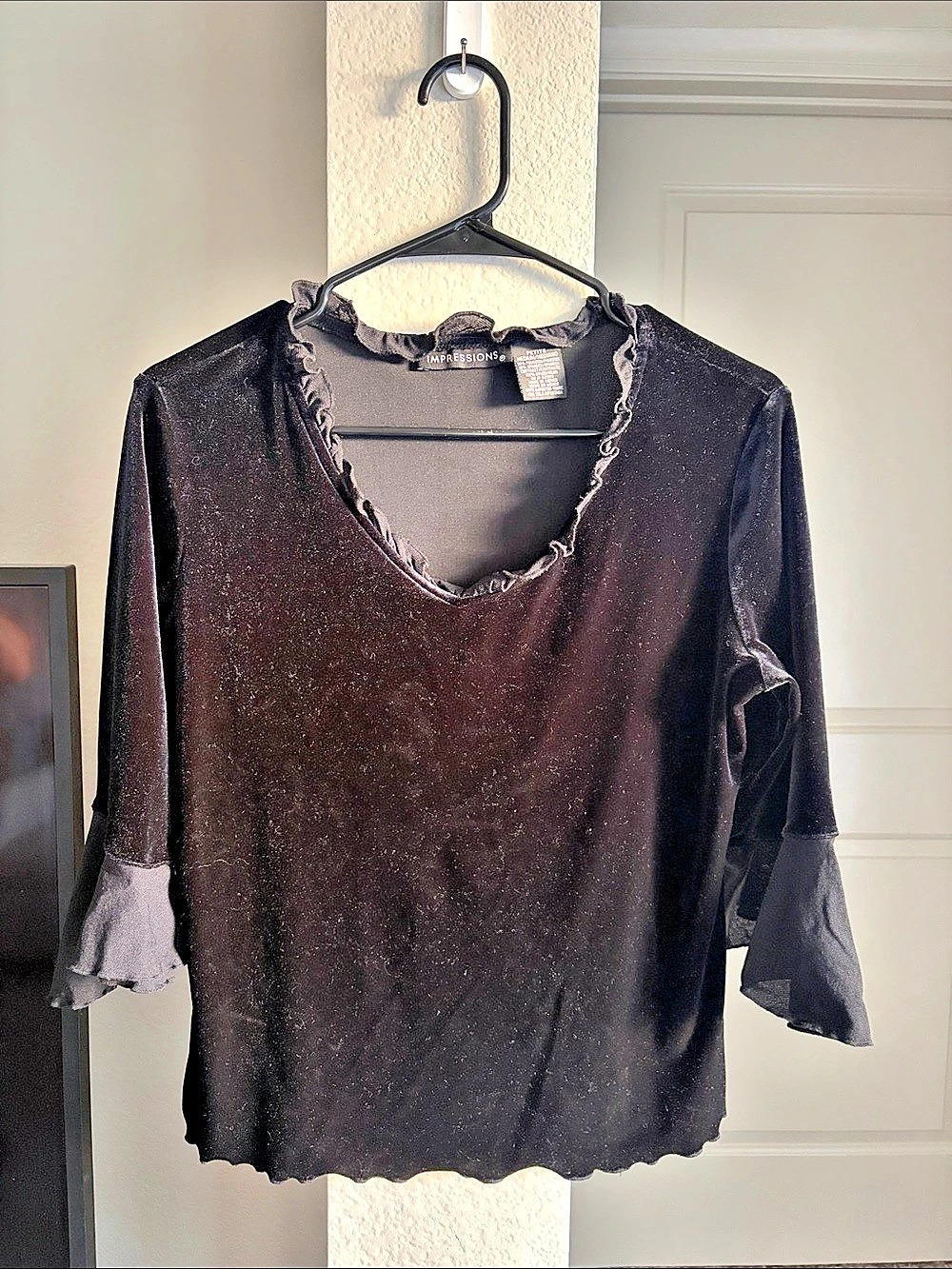 Whimsicore Black Ruffle Neck Bell Sleeve Top